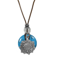 Sun Face Adjustable Cord Necklace with Turquoise Colored Disc